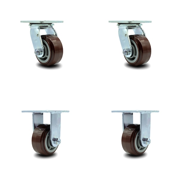 4 Inch Polyurethane Caster Set with Ball Bearing 2 Swivel 2 Rigid